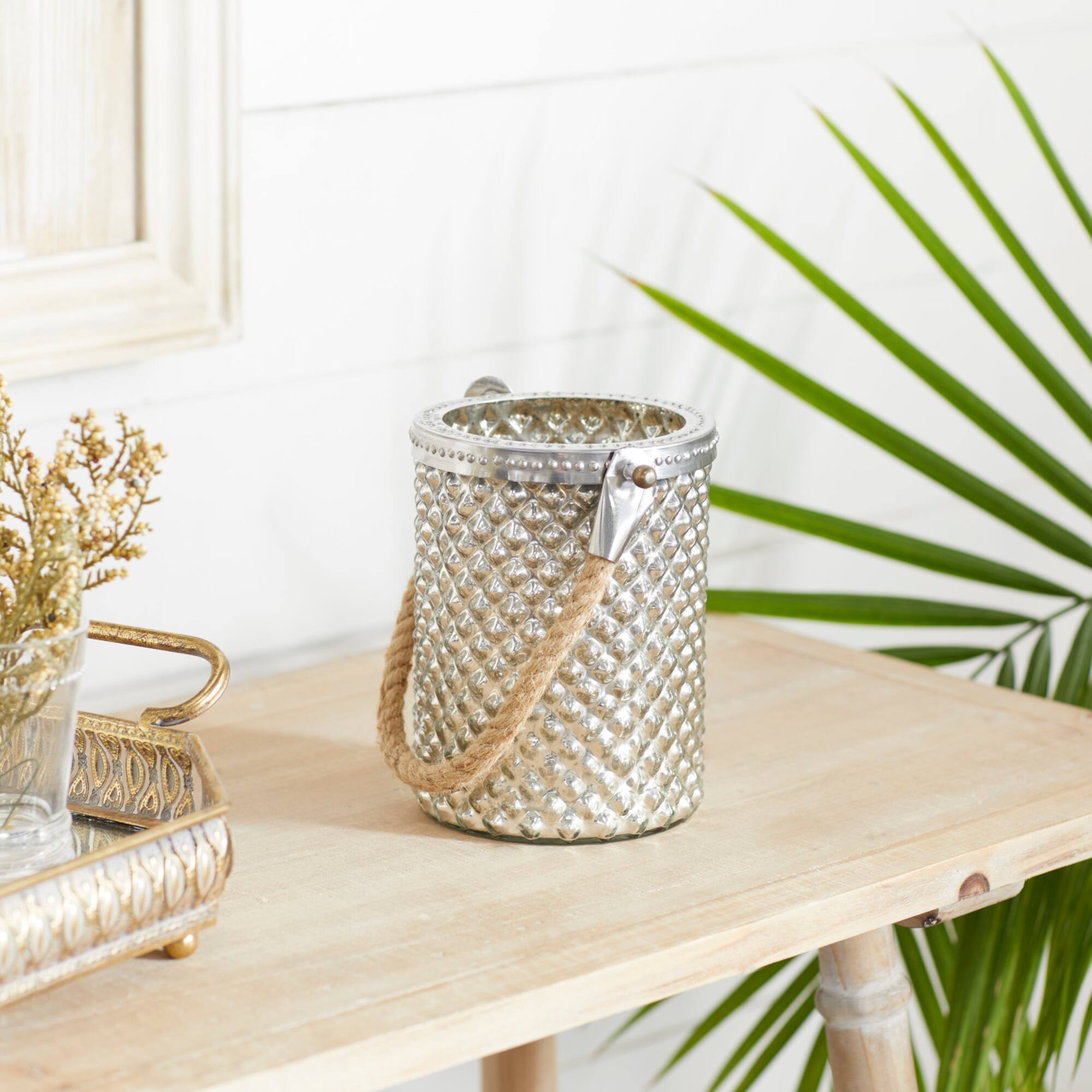 Clear Glass Coastal Candle Holder Lantern, 13" x 5" x 5"